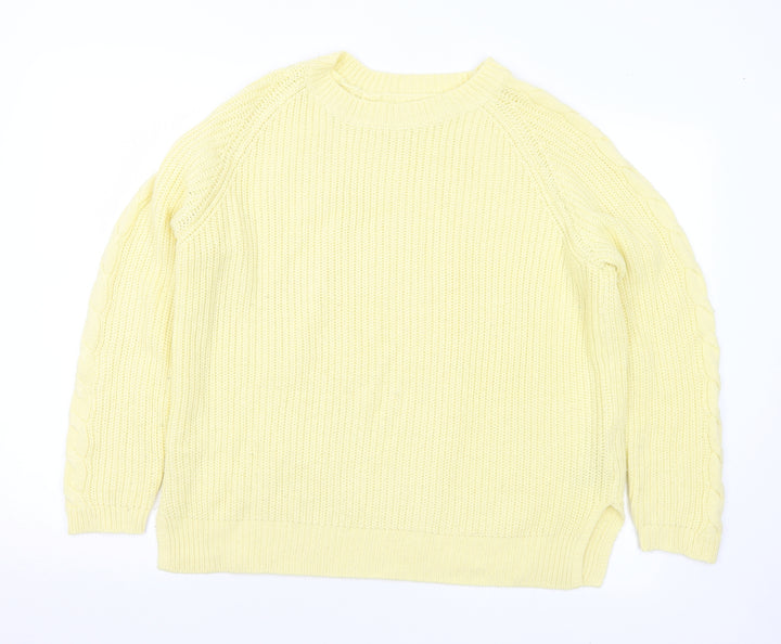 b.young Womens Yellow Round Neck Acrylic Pullover Jumper Size L