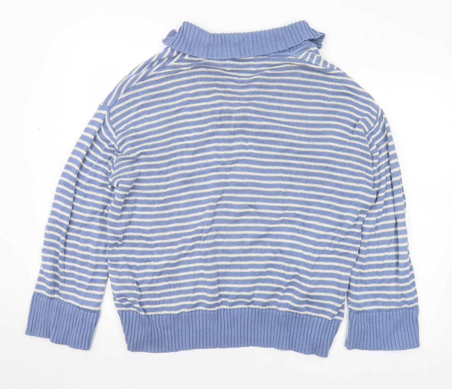 Gallery Womens Blue Collared Striped Cotton Pullover Jumper Size L
