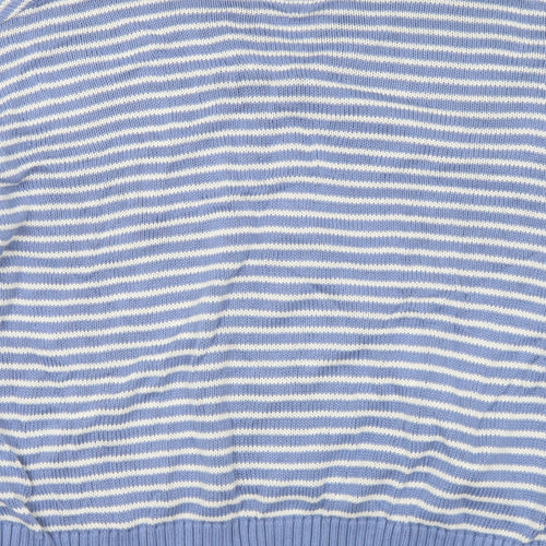 Gallery Womens Blue Collared Striped Cotton Pullover Jumper Size L