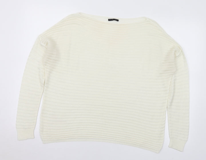 Sisley Womens White Boat Neck Striped Acrylic Pullover Jumper Size L - Sheer