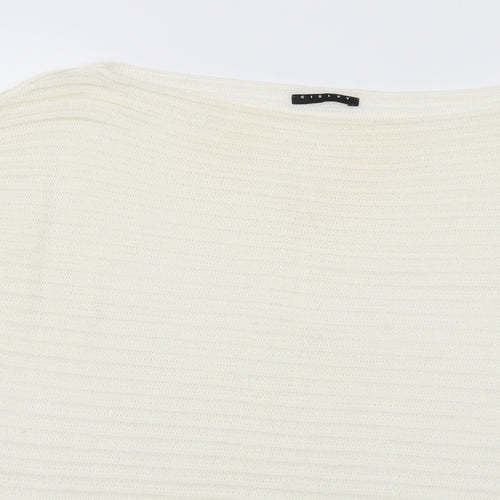 Sisley Womens White Boat Neck Striped Acrylic Pullover Jumper Size L - Sheer