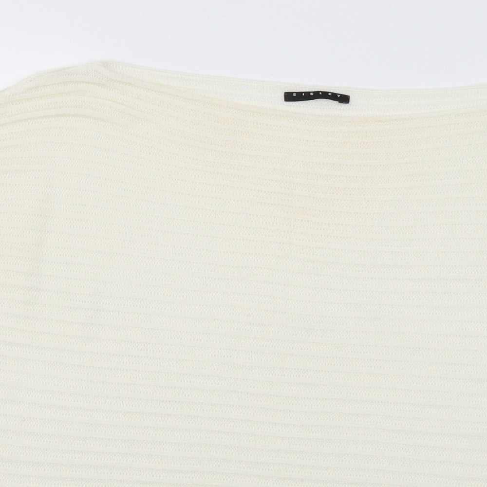 Sisley Womens White Boat Neck Striped Acrylic Pullover Jumper Size L - Sheer