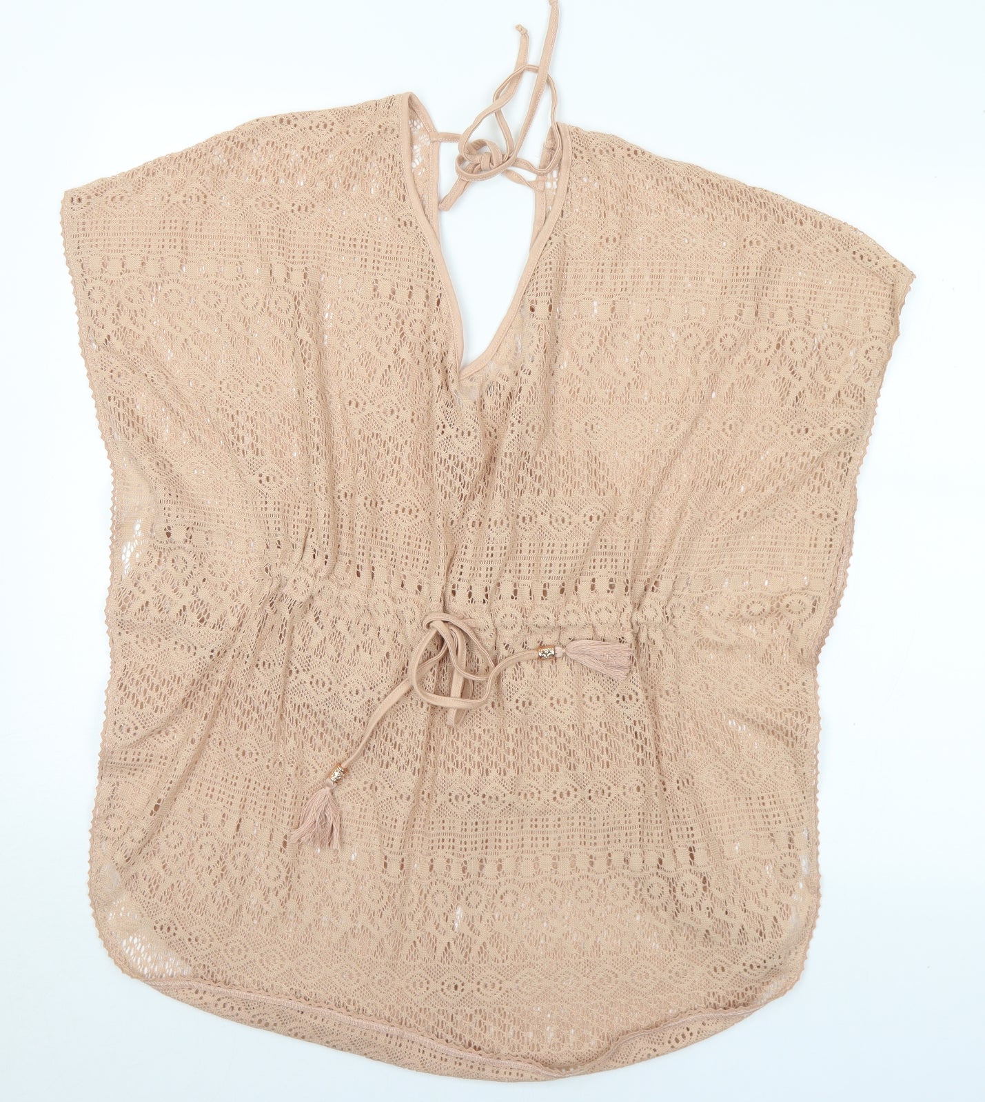 Preworn Womens Brown V-Neck Polyester Pullover Jumper Size S - Beach Cover Up