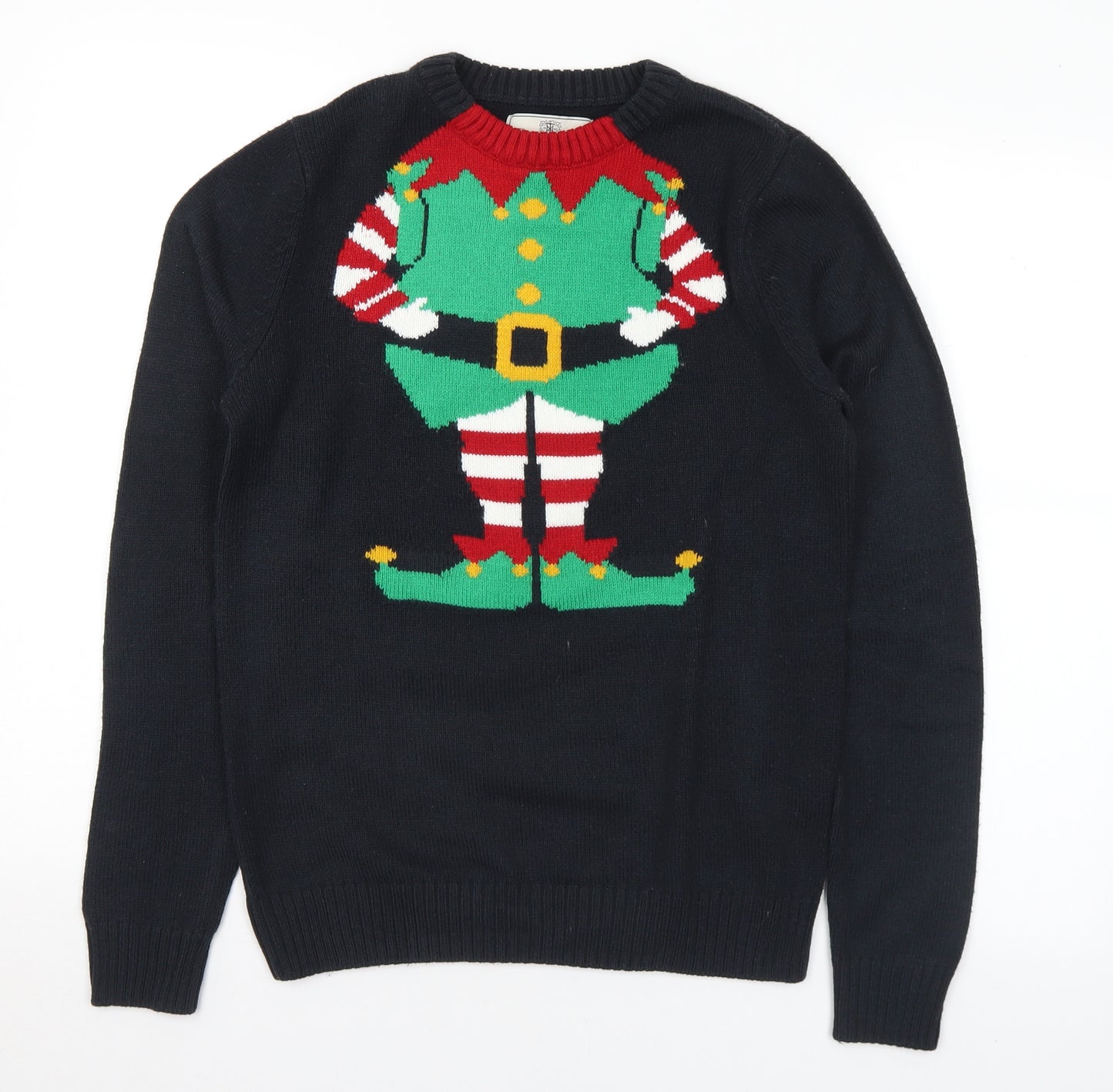 NEXT Mens Black Crew Neck Acrylic Pullover Jumper Size S - Christmas