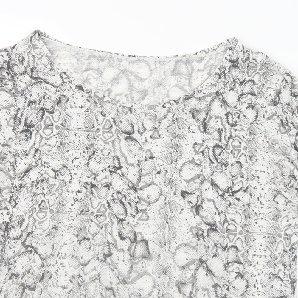Marks and Spencer Womens Grey Animal Print Acrylic Basic T-Shirt Size 18 Round Neck