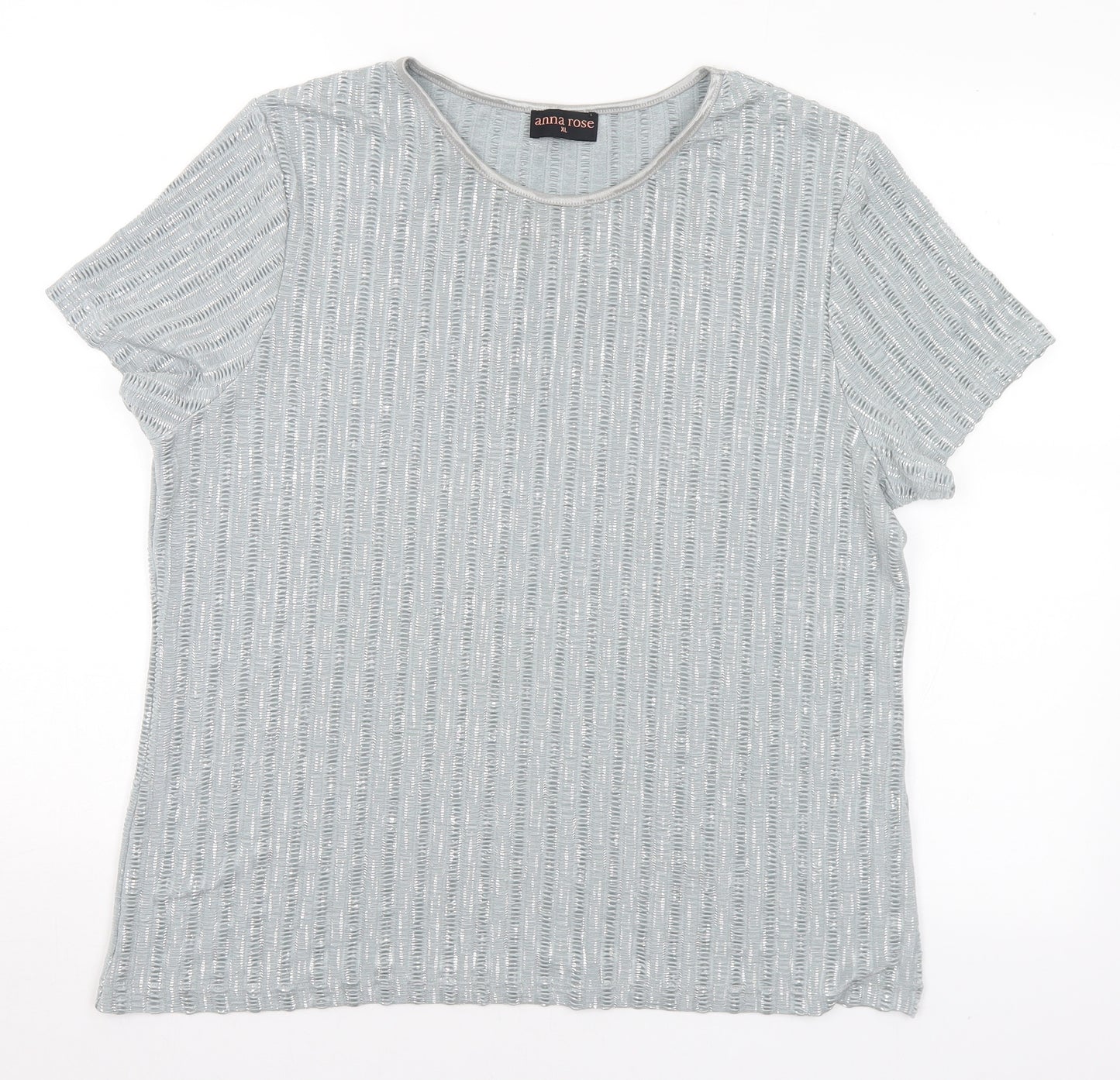 Anna Rose Womens Grey Polyester Basic Blouse Size L Round Neck