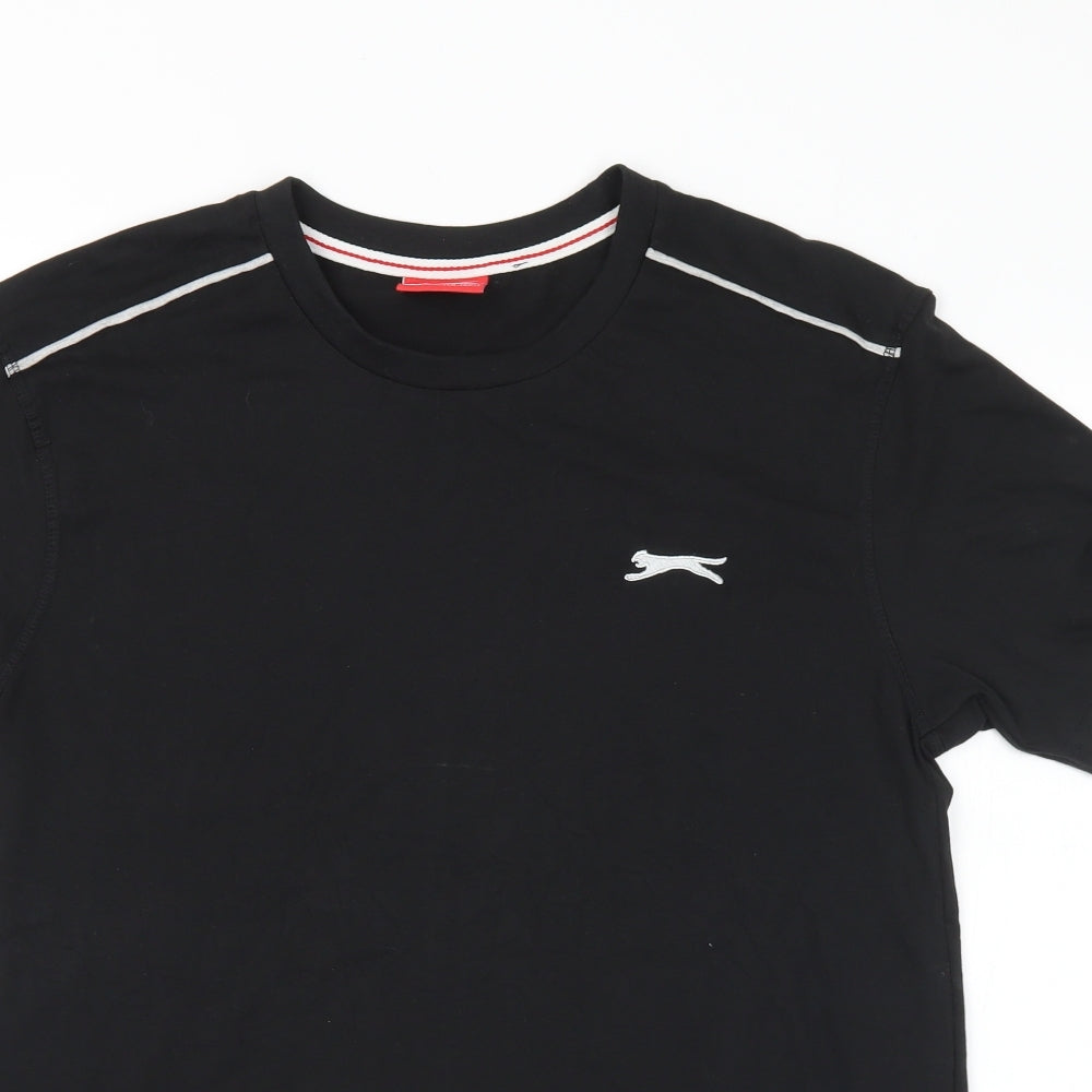 Slazenger Mens Black Cotton T-Shirt Size M Crew Neck