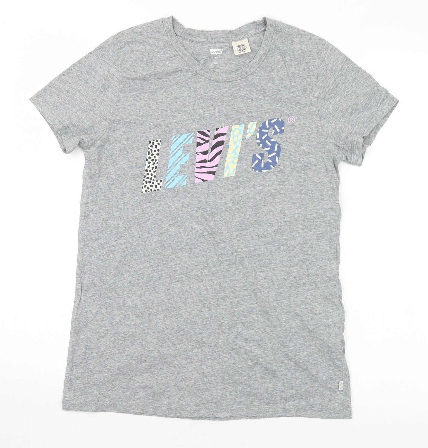 Levi Womens Grey Animal Print Cotton Basic T-Shirt Size XS Crew Neck - Logo