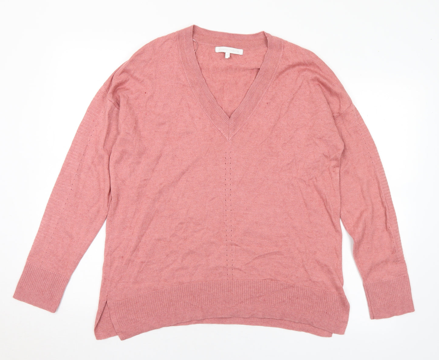 NEXT Womens Pink V-Neck Cotton Pullover Jumper Size 16