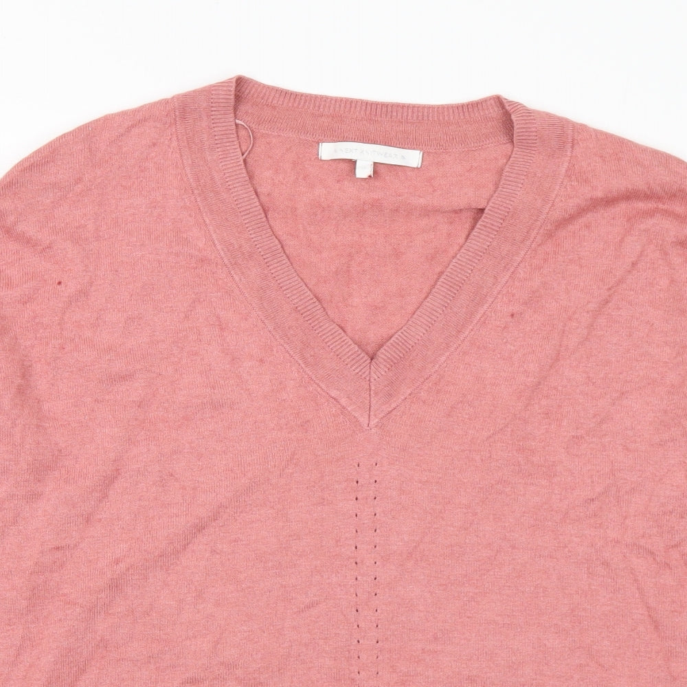 NEXT Womens Pink V-Neck Cotton Pullover Jumper Size 16