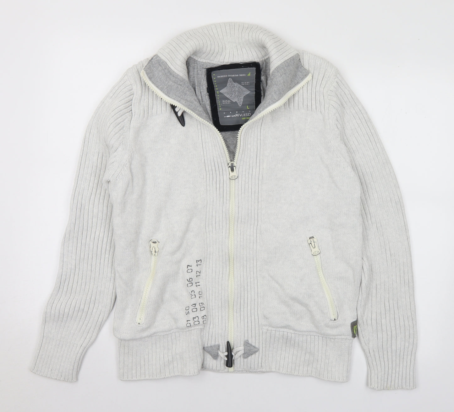 Preworn Mens Grey Collared Cotton Full Zip Jumper Size L - Numbers