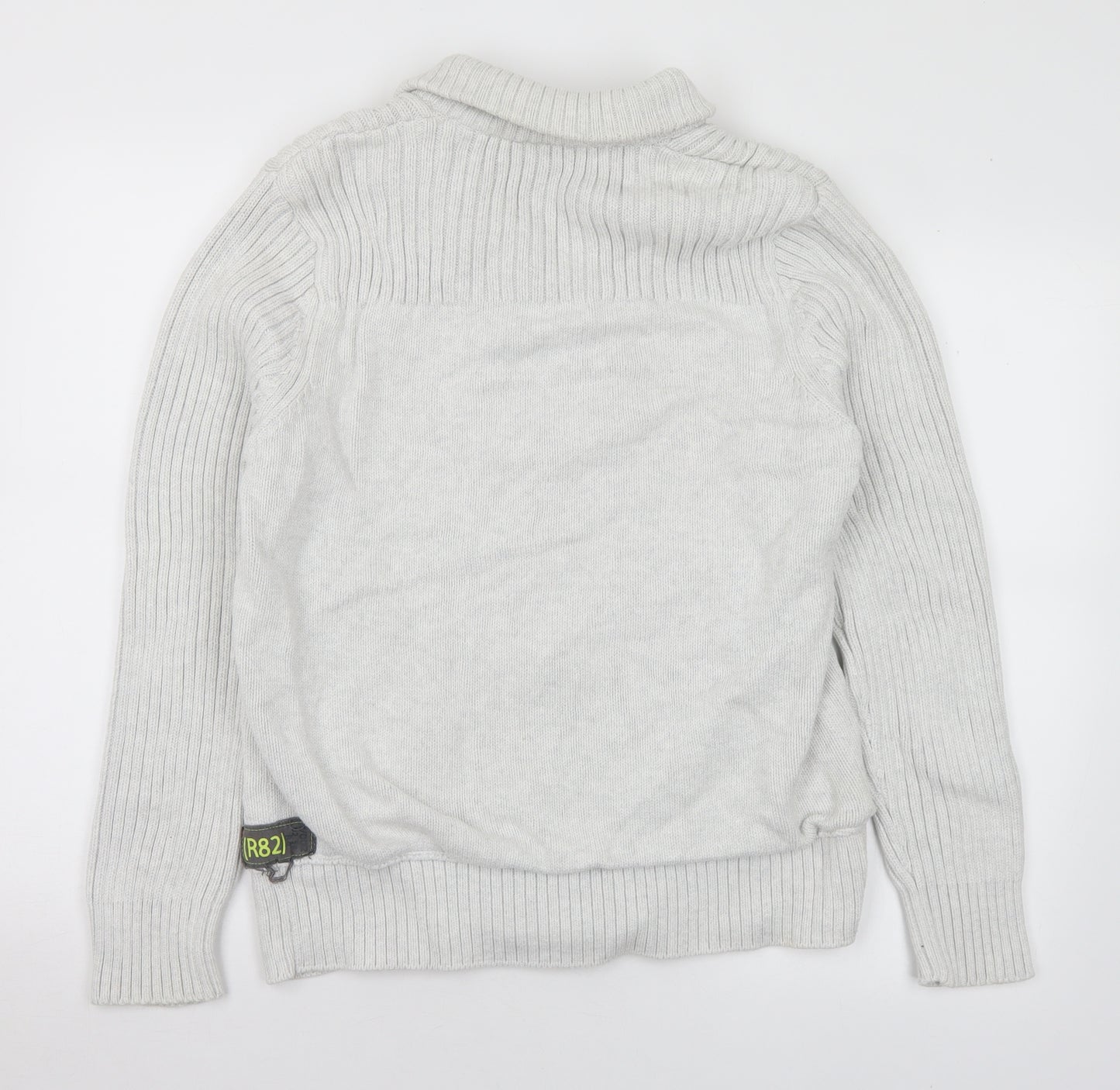 Preworn Mens Grey Collared Cotton Full Zip Jumper Size L - Numbers