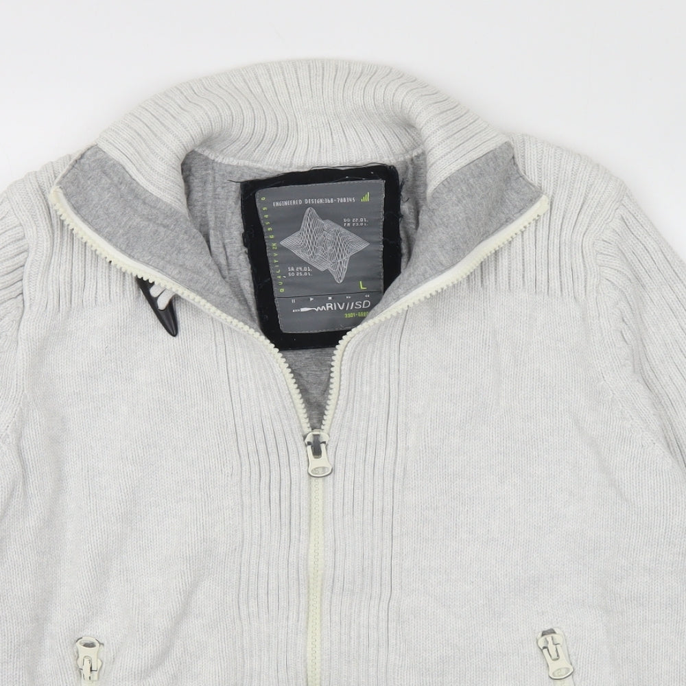 Preworn Mens Grey Collared Cotton Full Zip Jumper Size L - Numbers