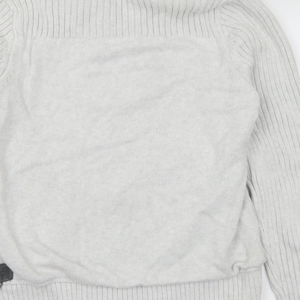 Preworn Mens Grey Collared Cotton Full Zip Jumper Size L - Numbers