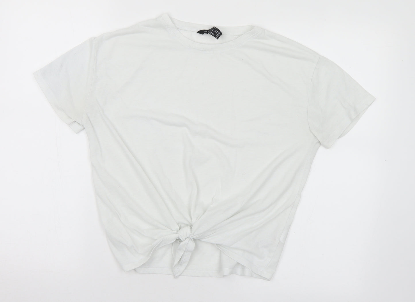 New Look Womens White Polyester Basic T-Shirt Size 6 Round Neck