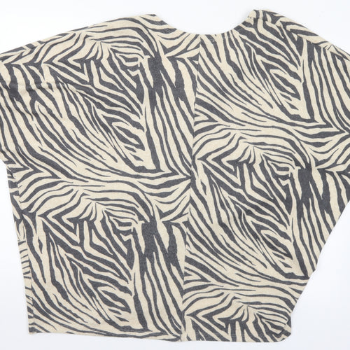 George Womens Beige V-Neck Animal Print Polyester Cardigan Jumper Size M