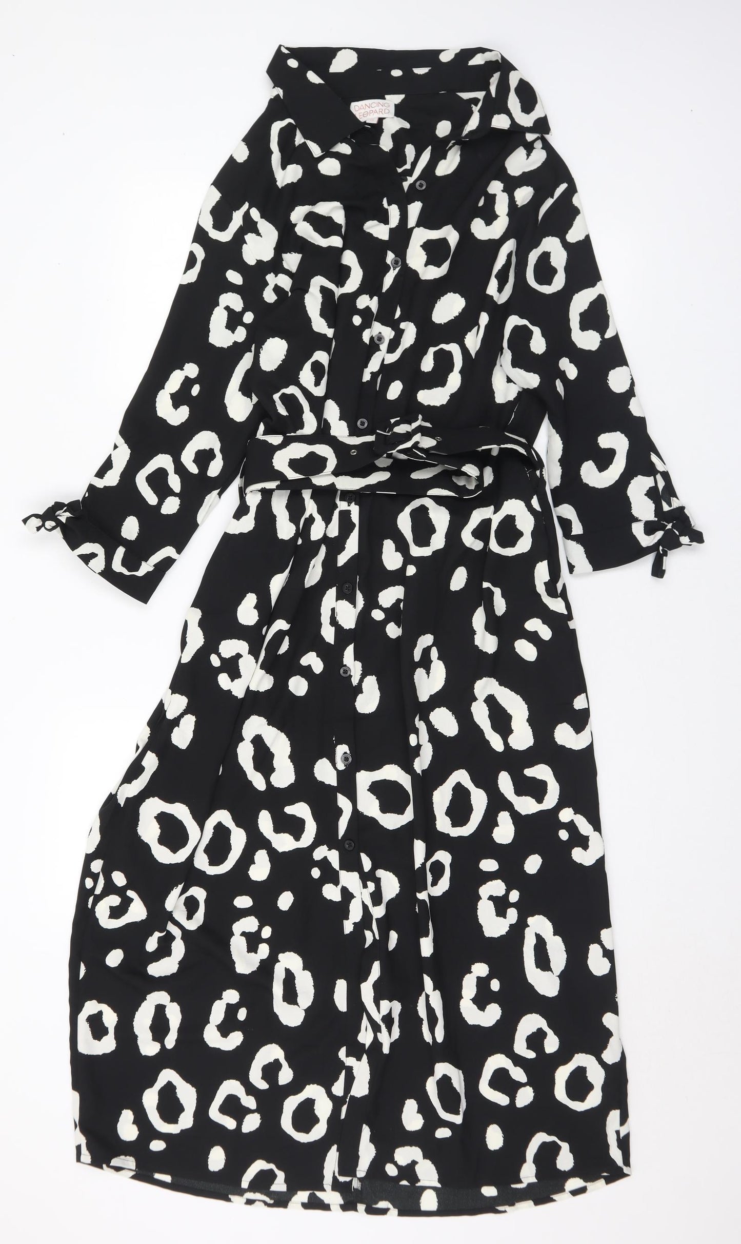 Dancing Leopard Womens Black Geometric Polyester Shirt Dress Size 16 Collared