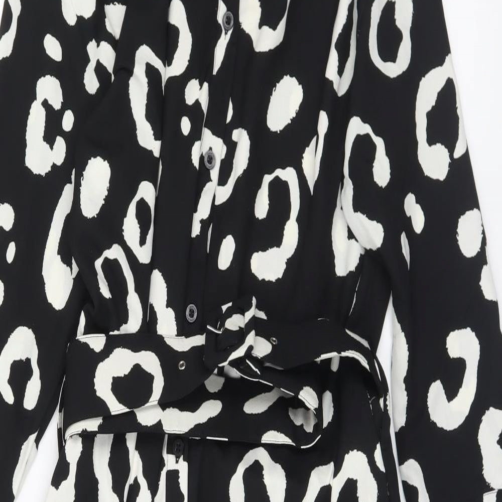 Dancing Leopard Womens Black Geometric Polyester Shirt Dress Size 16 Collared