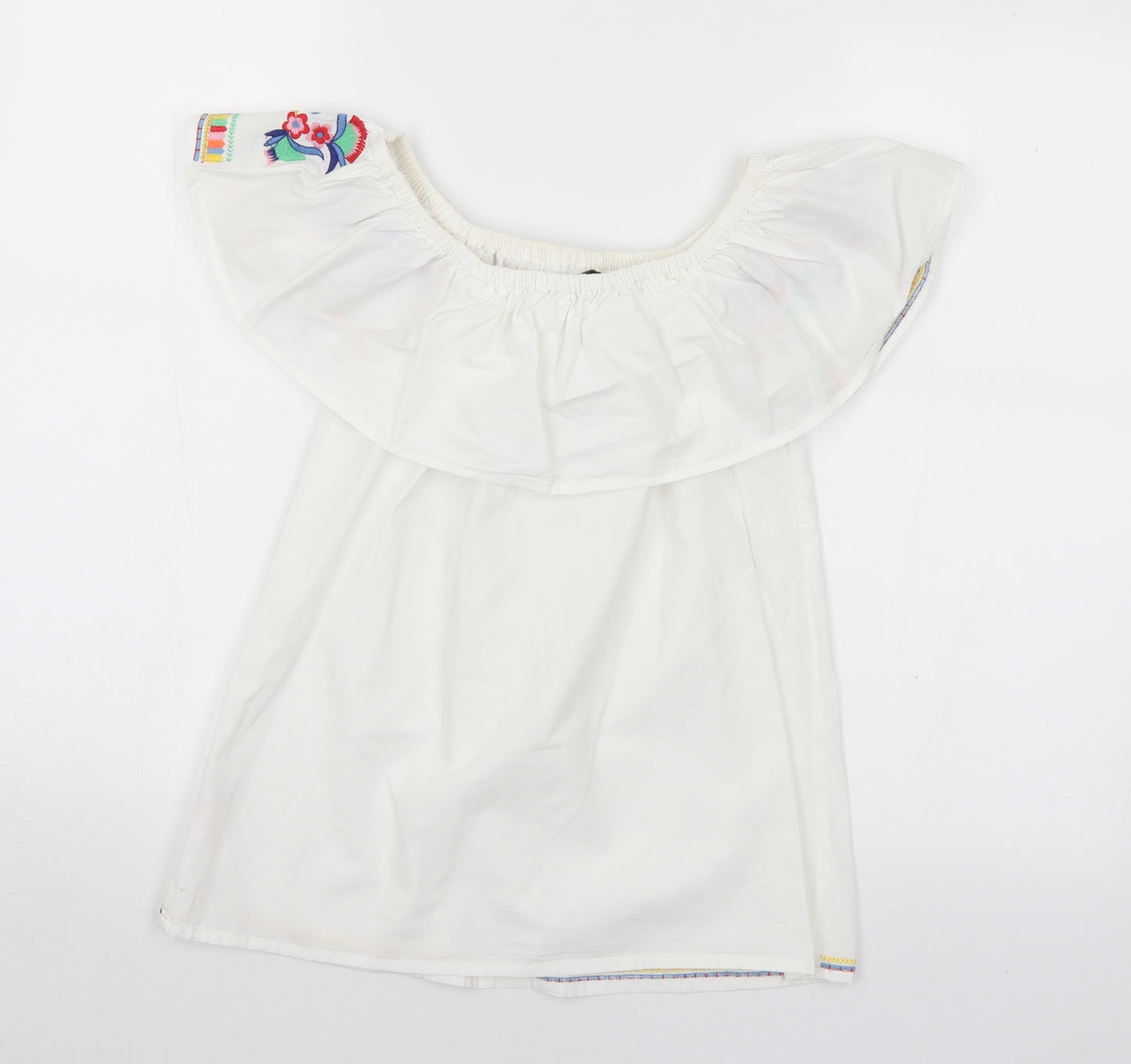 F&F Womens Multicoloured Floral Cotton Basic T-Shirt Size 6 Off the Shoulder