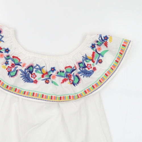 F&F Womens Multicoloured Floral Cotton Basic T-Shirt Size 6 Off the Shoulder
