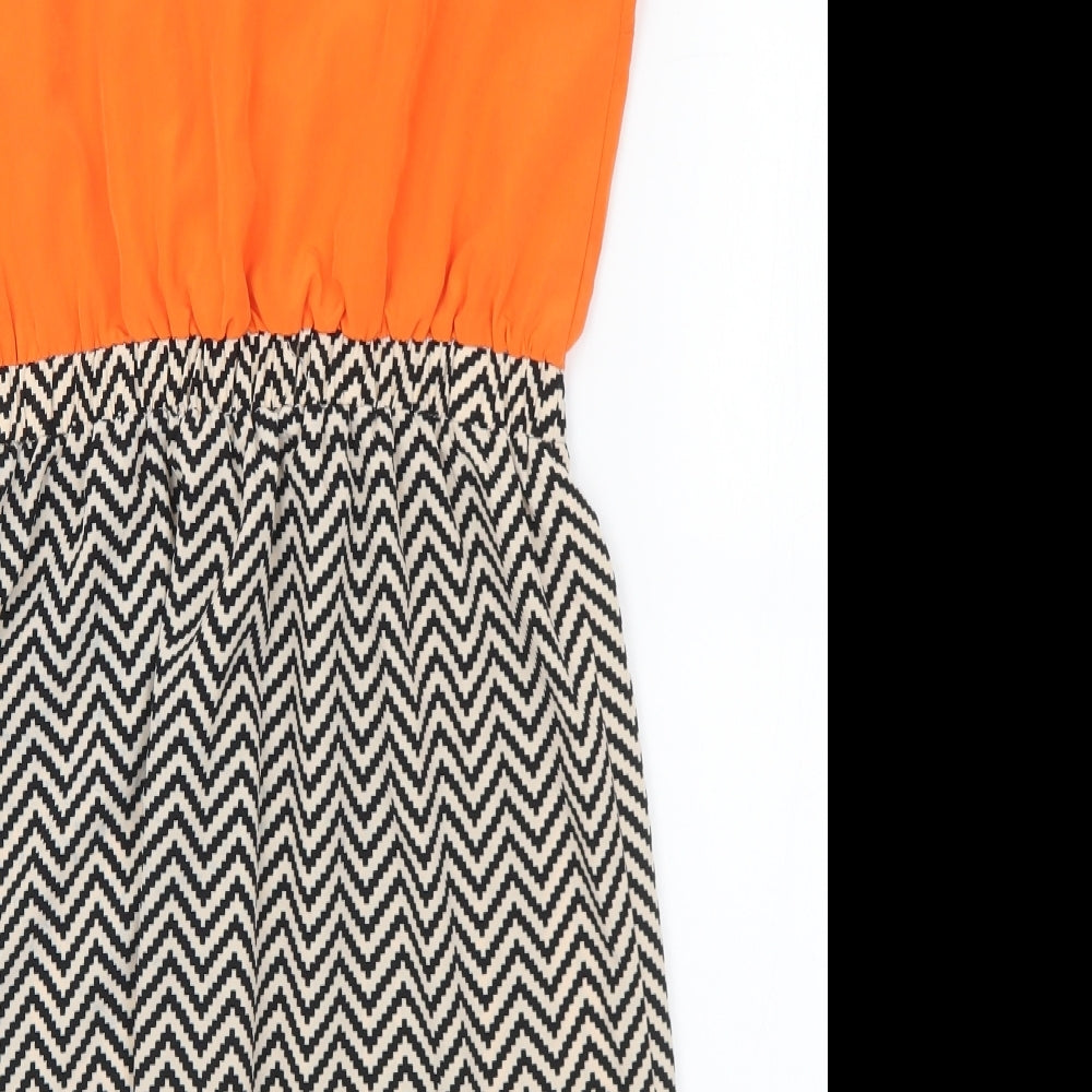 Primark Womens Multicoloured Geometric Polyester Tank Dress Size 8 Round Neck