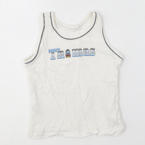 Mothercare Boys White Cotton Basic Tank Size 2-3 Years Round Neck - Thomas the tank