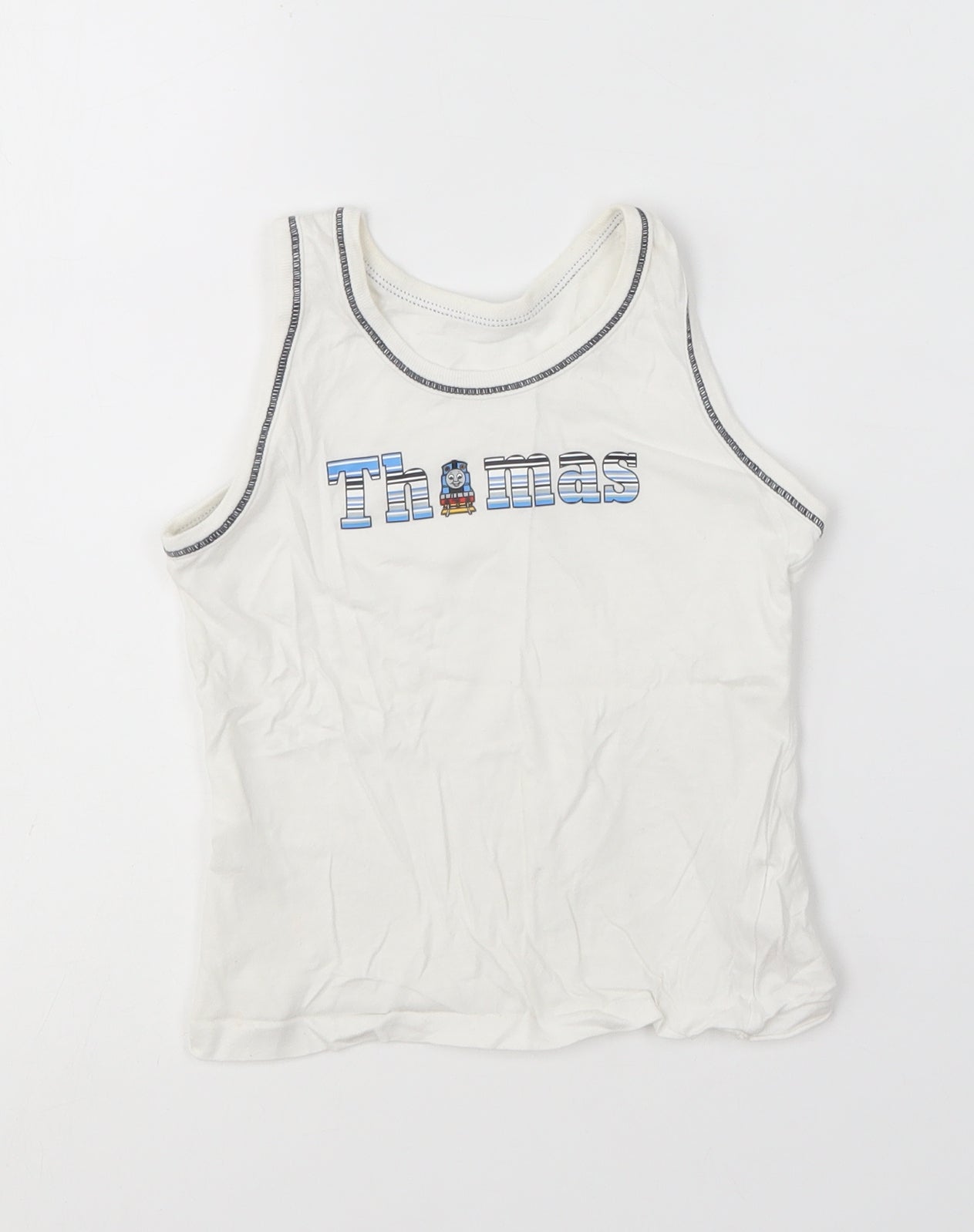 Mothercare Boys White Cotton Basic Tank Size 2-3 Years Round Neck - Thomas the tank