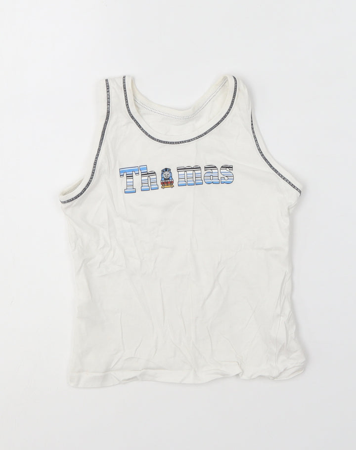 Mothercare Boys White Cotton Basic Tank Size 2-3 Years Round Neck - Thomas the tank