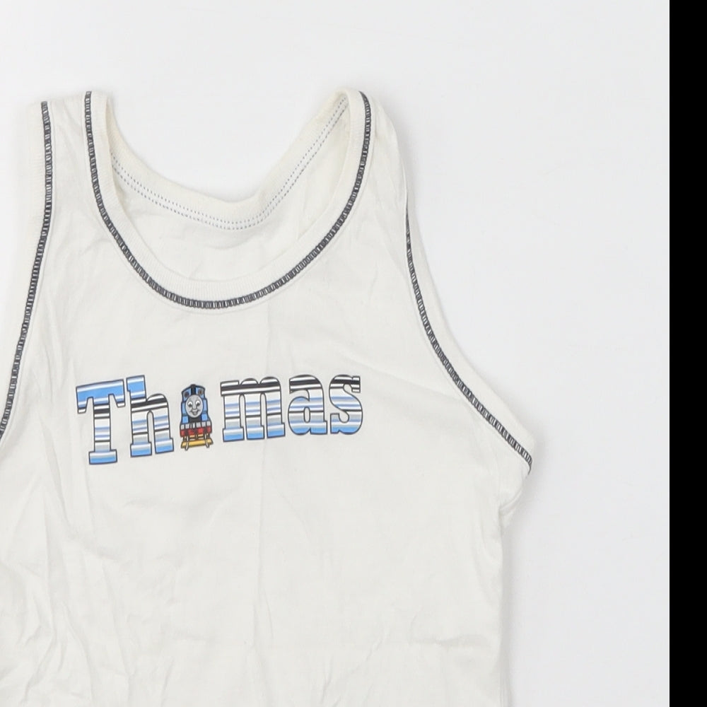 Mothercare Boys White Cotton Basic Tank Size 2-3 Years Round Neck - Thomas the tank