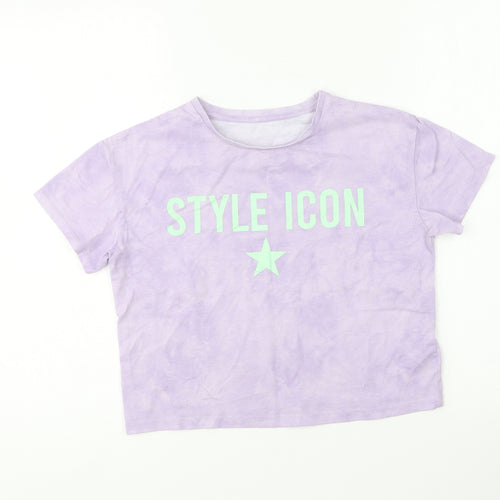 Dunnes Stores Girls Purple Polyester Cropped T-Shirt Size 10-11 Years Round Neck - Style Icon