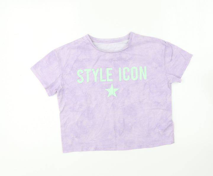 Dunnes Stores Girls Purple Polyester Cropped T-Shirt Size 10-11 Years Round Neck - Style Icon