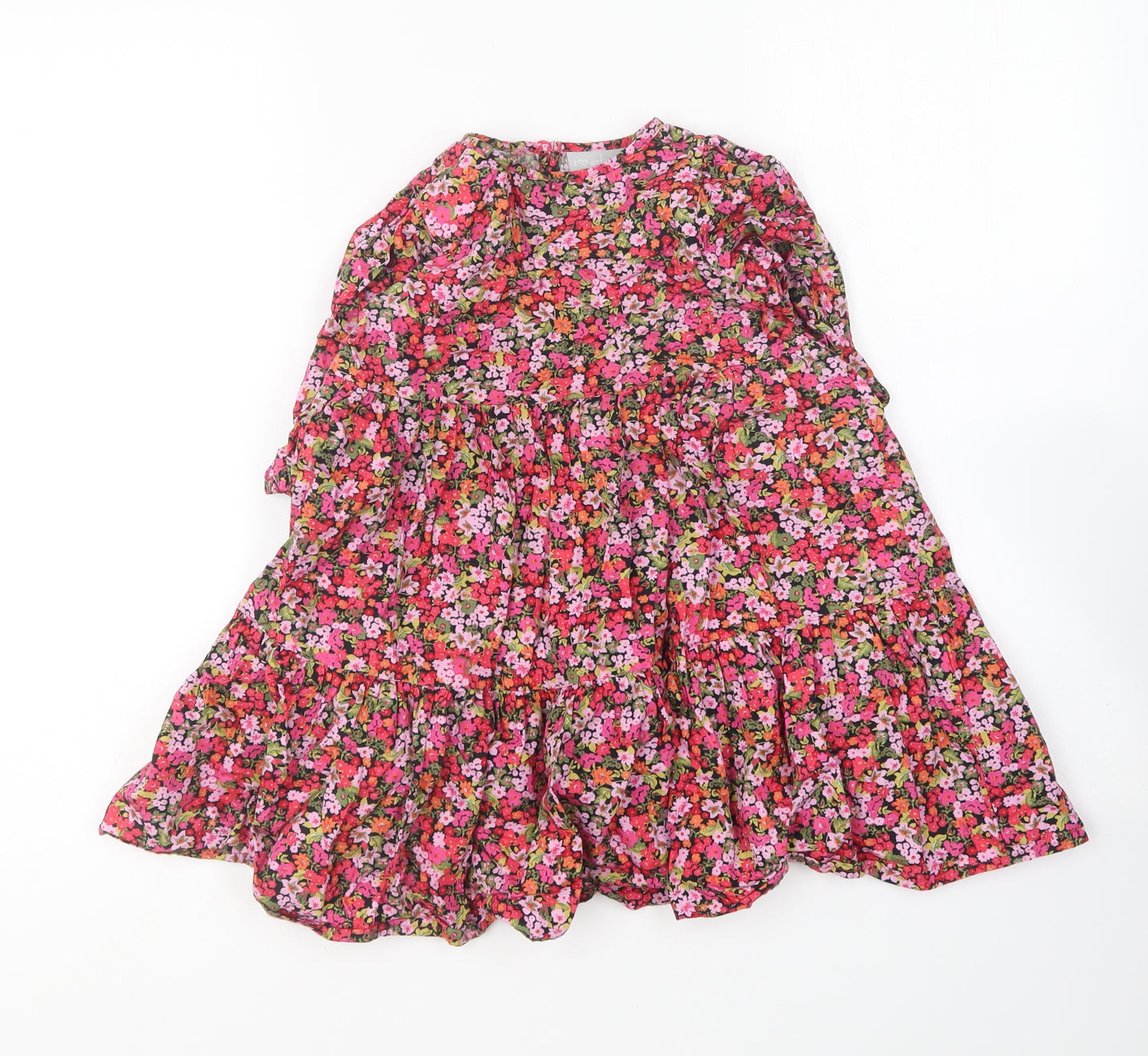Matalan Girls Multicoloured Floral Cotton Skater Dress Size 4 Years Round Neck