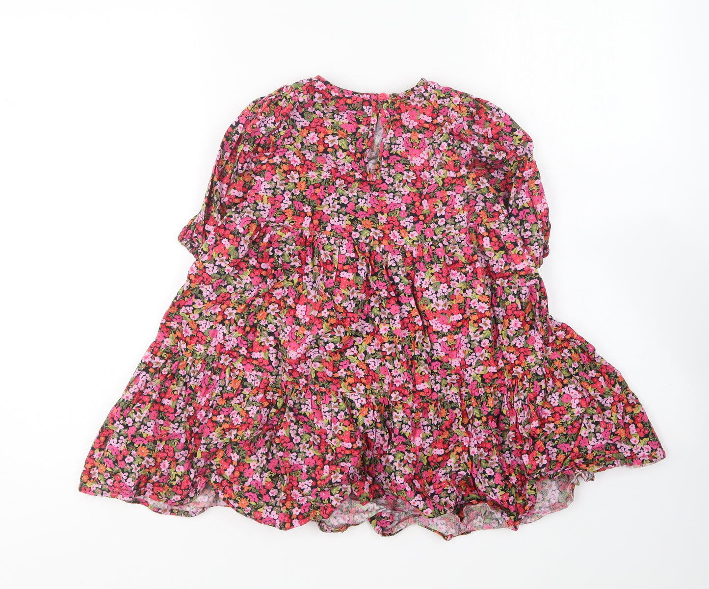 Matalan Girls Multicoloured Floral Cotton Skater Dress Size 4 Years Round Neck
