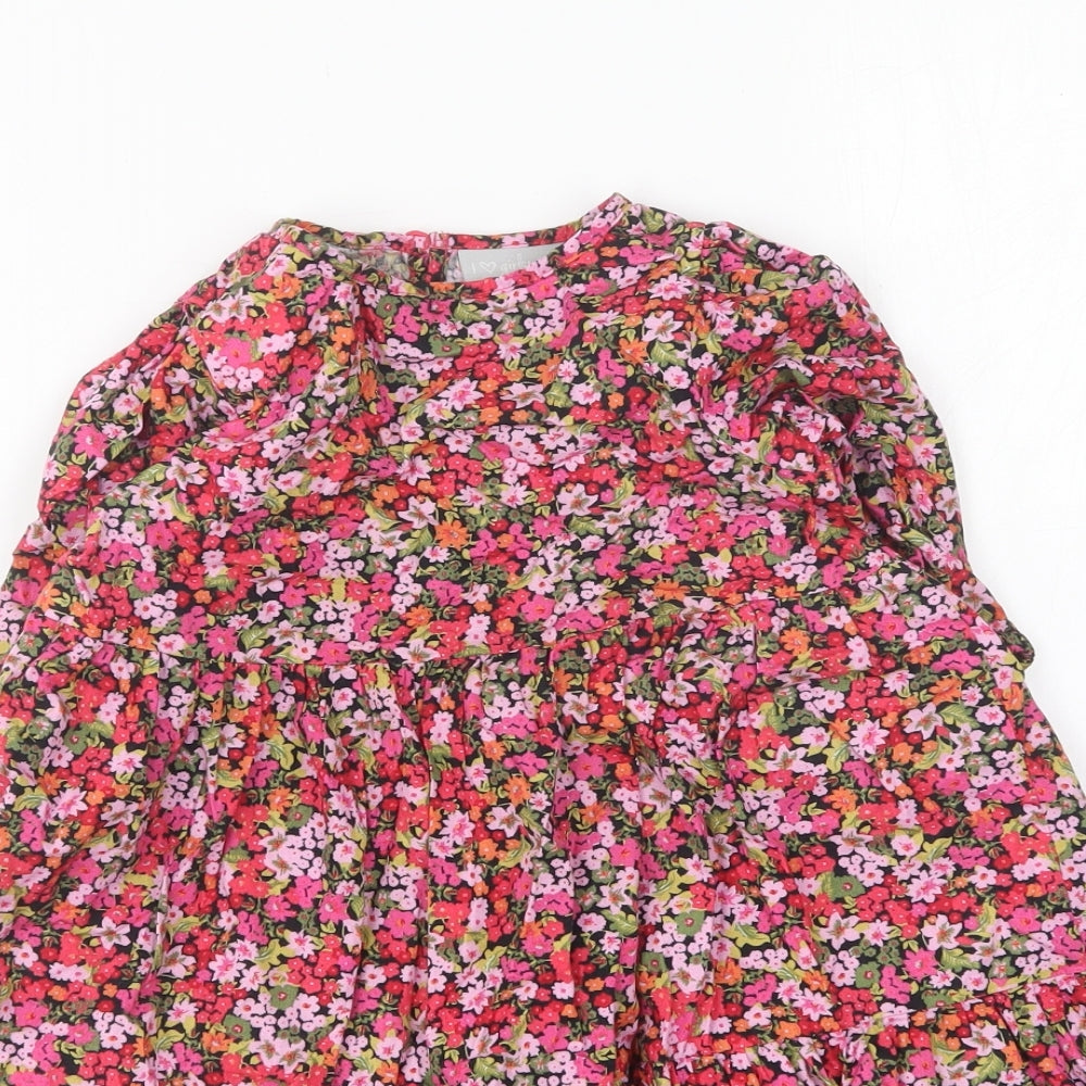 Matalan Girls Multicoloured Floral Cotton Skater Dress Size 4 Years Round Neck