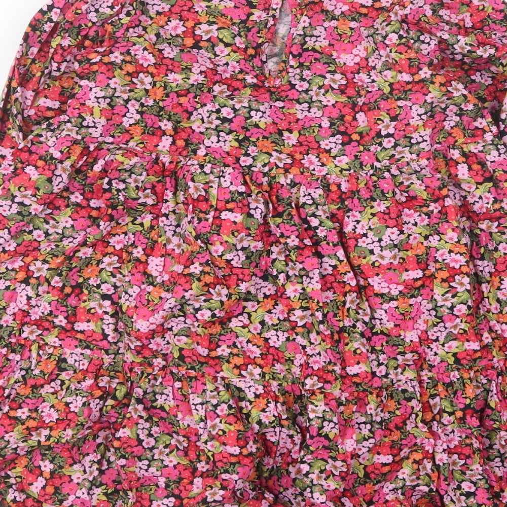 Matalan Girls Multicoloured Floral Cotton Skater Dress Size 4 Years Round Neck