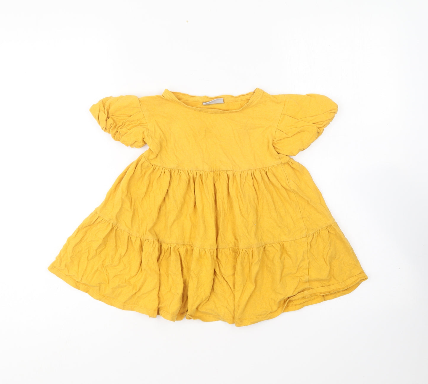 Matalan Girls Yellow Cotton Skater Dress Size 5 Years Round Neck