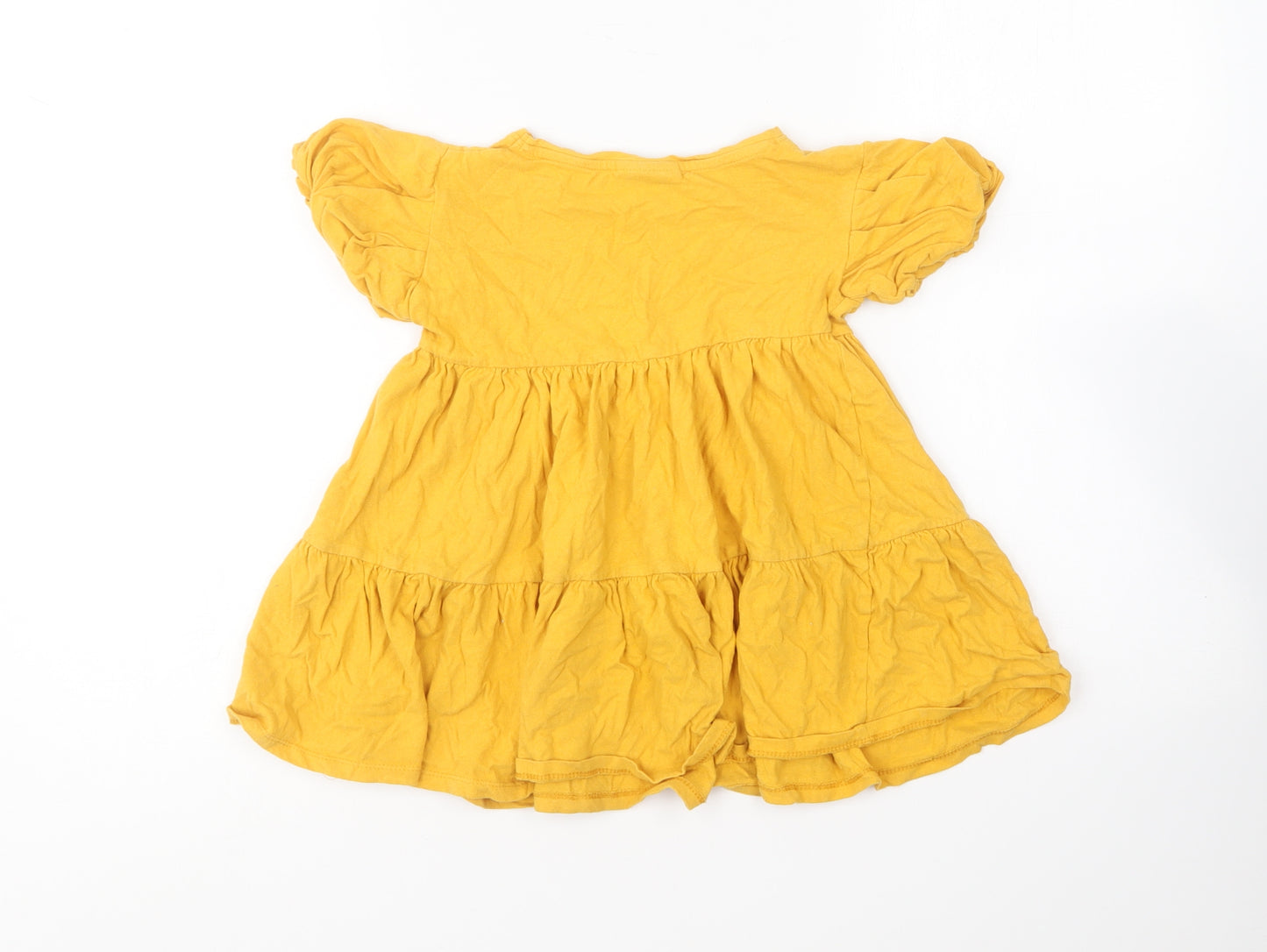 Matalan Girls Yellow Cotton Skater Dress Size 5 Years Round Neck