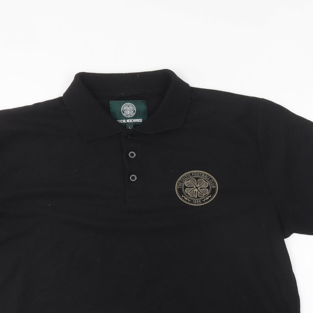 Celtic Football Club Mens Black Polyester Polo Size L Collared