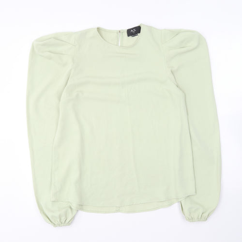 AX Paris Womens Green Polyester Basic Blouse Size 8 Round Neck