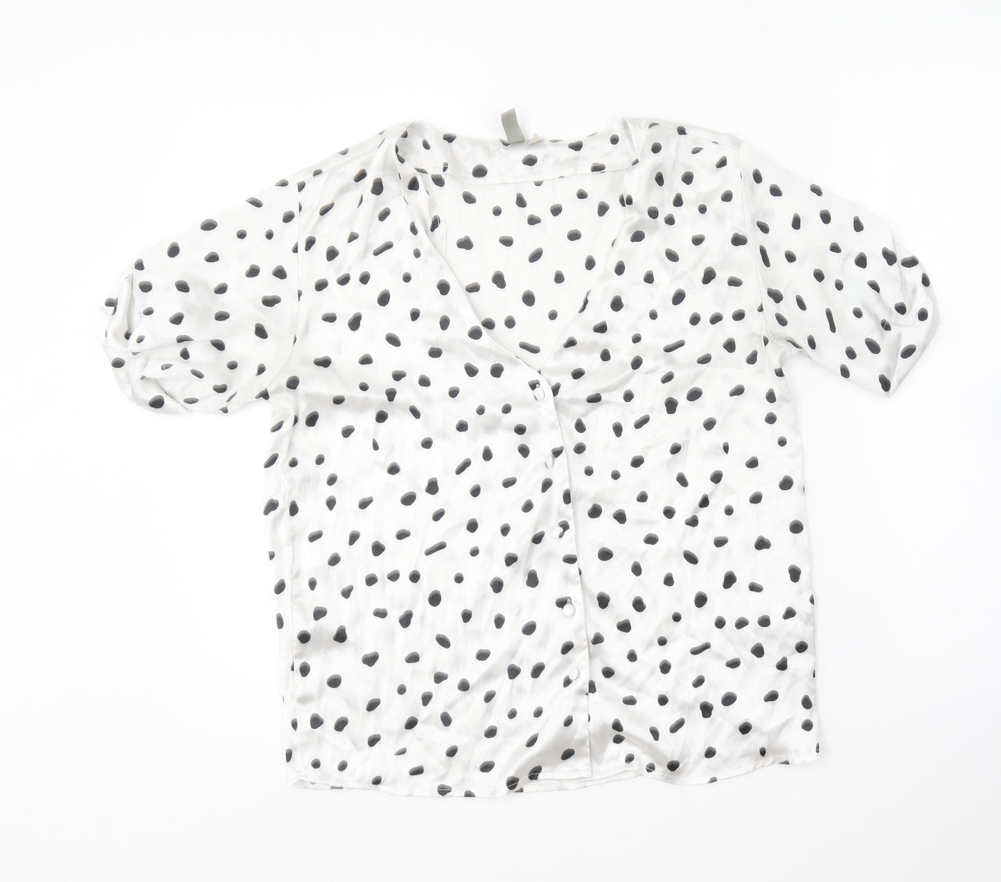 ASOS Womens White Polka Dot Polyester Basic Button-Up Size 6 V-Neck