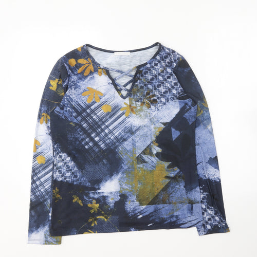 Diane Laury Womens Blue Cotton Basic T-Shirt Size 14 V-Neck