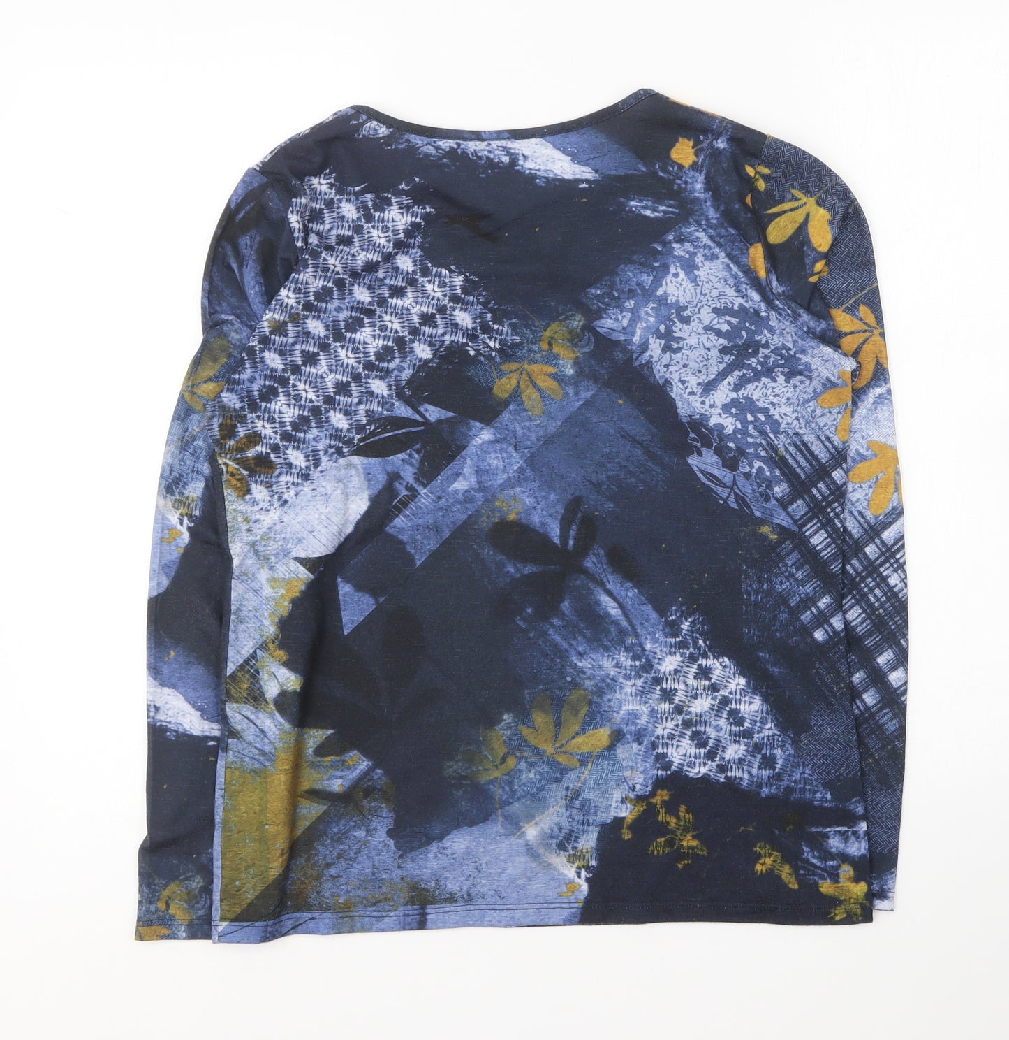 Diane Laury Womens Blue Cotton Basic T-Shirt Size 14 V-Neck