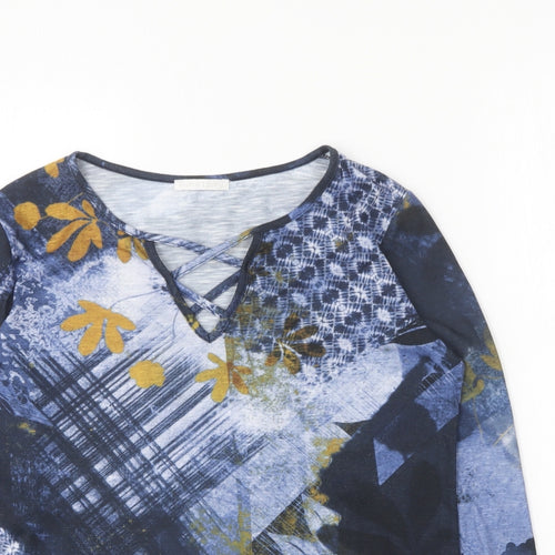 Diane Laury Womens Blue Cotton Basic T-Shirt Size 14 V-Neck