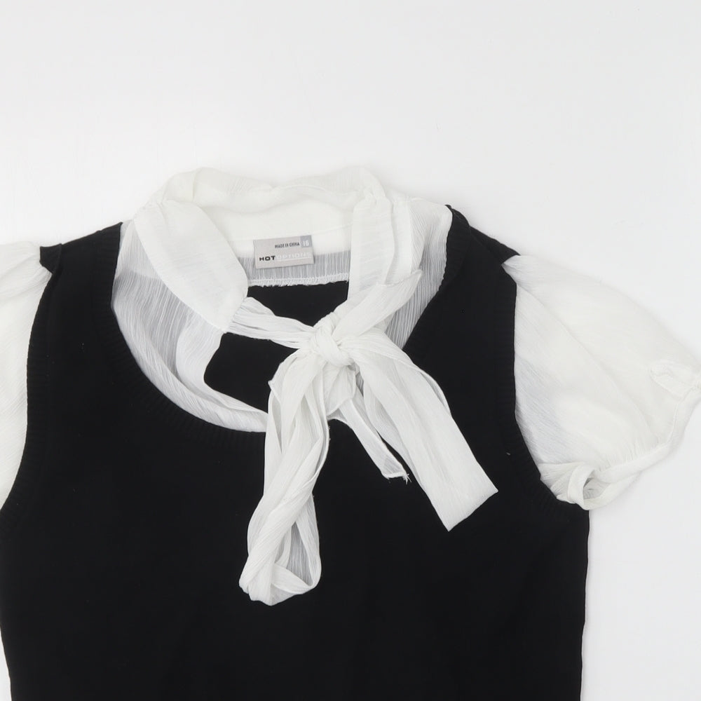 Hot Options Womens Black Cotton Basic Blouse Size 16 Collared