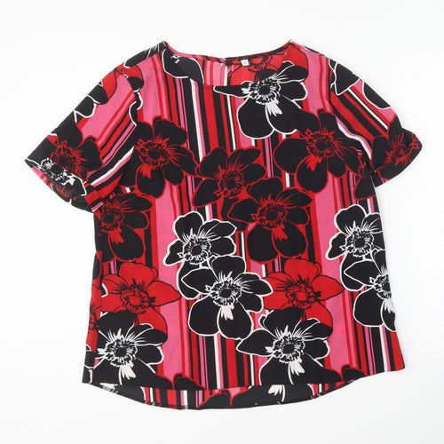 Preworn Womens Multicoloured Floral Polyester Basic Blouse Size 16 Round Neck