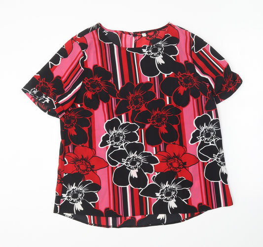Front view of Preworn women’s multicoloured floral polyester basic blouse, size UK 16, round neck