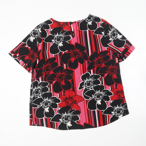 Preworn Womens Multicoloured Floral Polyester Basic Blouse Size 16 Round Neck