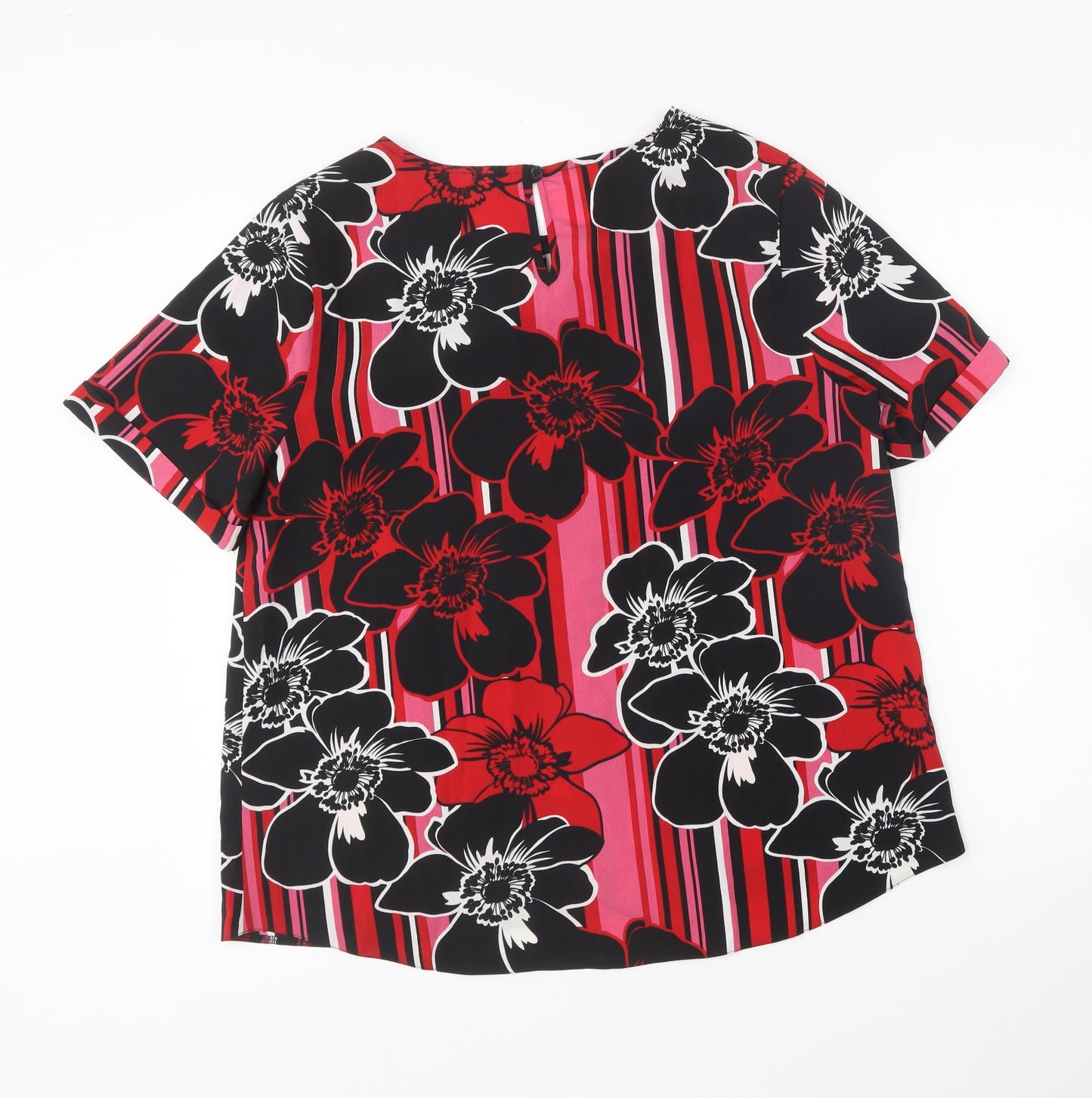Preworn Womens Multicoloured Floral Polyester Basic Blouse Size 16 Round Neck