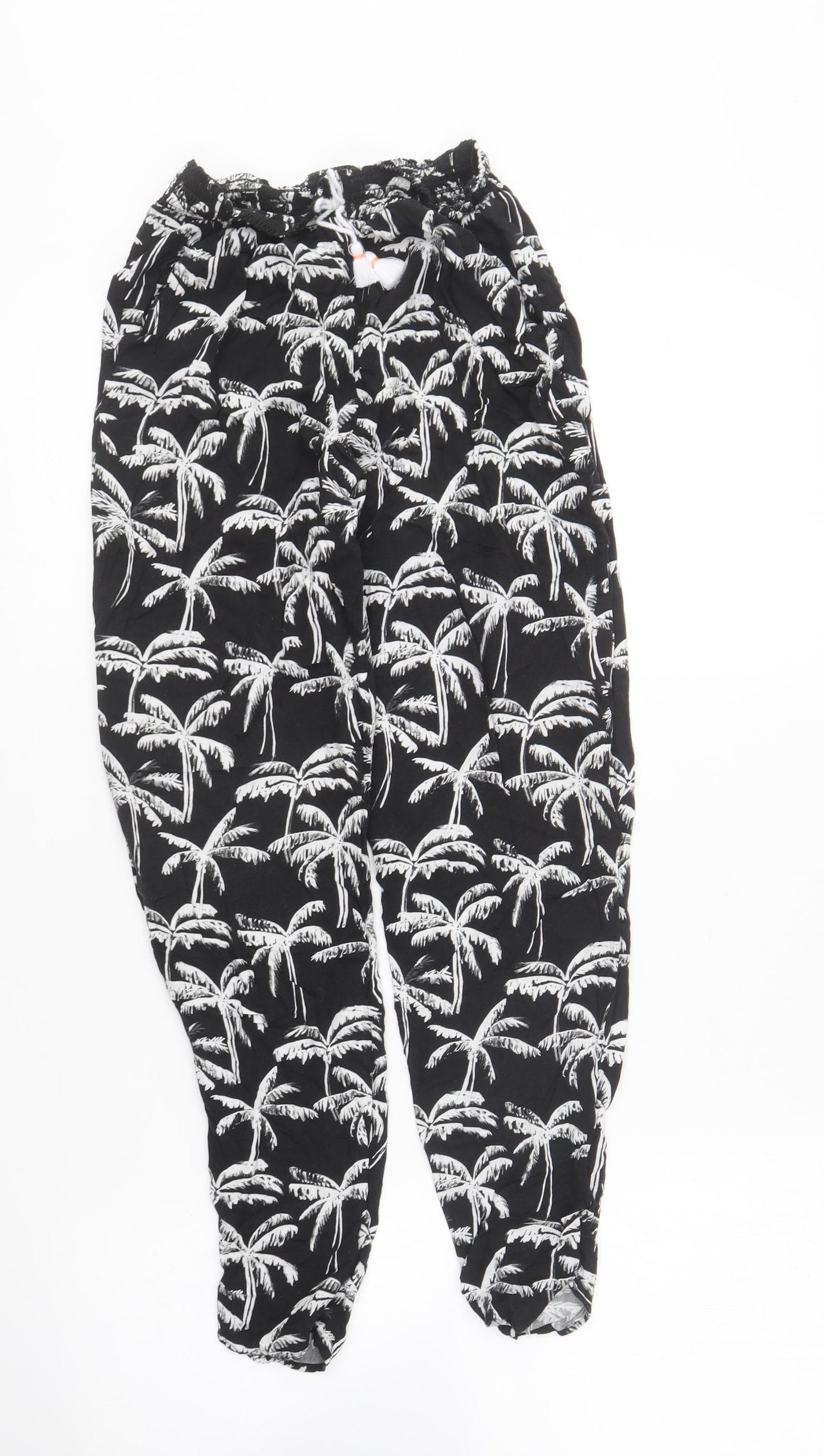 H&M Girls Black Geometric Viscose Jogger Trousers Size 11-12 Years Regular