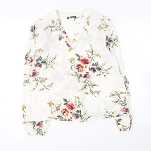 SheIn Womens Multicoloured Floral Polyester Basic Blouse Size S V-Neck